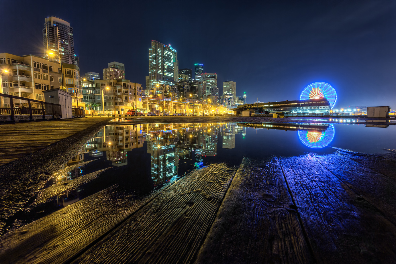 Seattle Seahawks 12th Man Building Ferris Wheel Reflection